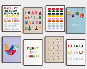 colorful christmas decor | 20 christmas wall art printables | bright christmas decorations | maximalist decor | kikiandnim digital download