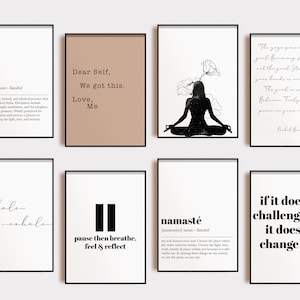 yoga wall art | set of 8 PRINTABLES | yoga room decor | yoga poster | zen decor | gift for yogis | home gym decor | digital download