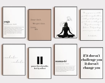 yoga wall art | set of 8 PRINTABLES | yoga room decor | yoga poster | zen decor | gift for yogis | home gym decor | digital download