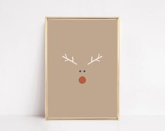 neutrales Weihnachtsdekor | Boho Weihnachtsdeko | minimalistische weihnachten druckbare wandkunst | Rentier Druck | Urlaub Kunst | digitaler Download