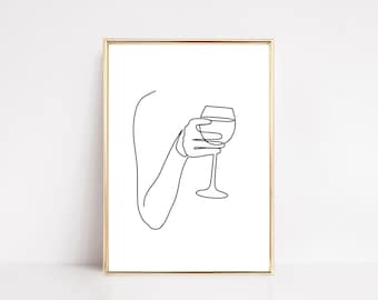 printable wall art for bar cart | wine line art print | wine wall art | bar cart art | bar cart print | neutral prints | digital download