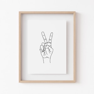 Peace Sign Line Art Print | Kids Room Wall Art | Minimalist Black and White Art (Digital Download) image 2