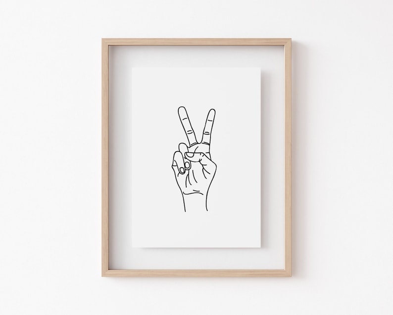 Peace Sign Line Art Print | Kids Room Wall Art | Minimalist Black and White Art (Digital Download) image 2