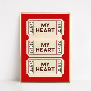 trendy heart ticket print | red valentines day decor | cute valentines print | valentines day wall art | kikiandnim | printable wall art