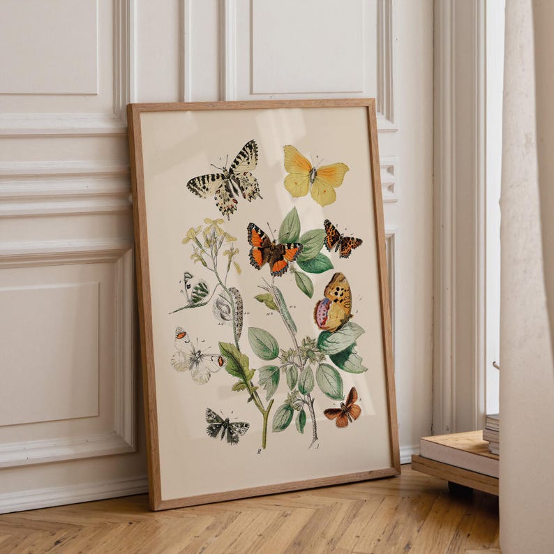 Botanical Nursery Wall Art | Vintage Butterfly Print | Girls Room Decor ...