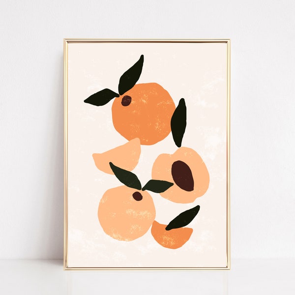 fruit art print | instant download | oranges and peaches wall art | peach print | kitchen wall art | kitchen art print | fruit wall art