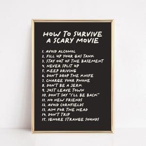 funny halloween wall art | ways to survive a scary movie | trendy wall art | halloween decor | halloween print | kikiandnim | digital print