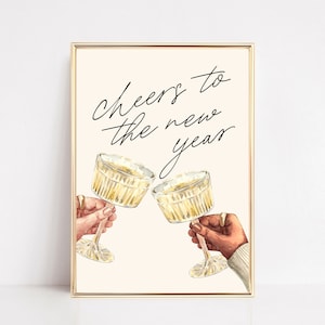 cheers to the new year | new year 2024 printable | bar cart print | nye decor | new years eve decorations | kikiandnim | digital print