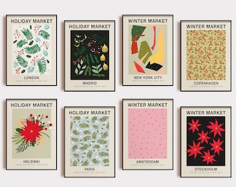 christmas decor | 8 PRINTABLES | holiday flower market | christmas poster | holiday decor | exhibition poster | kikiandnim | printable art