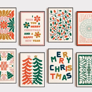 retro christmas prints | 16 christmas printables | boho christmas wall art | christmas decor | trendy wall art | kikiandnim digital download