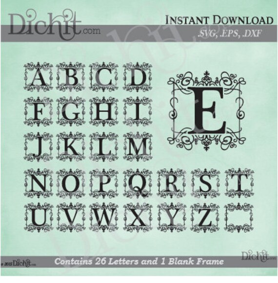 Decorative Monogram Complete Alphabet Frame Design Set Vector Etsy