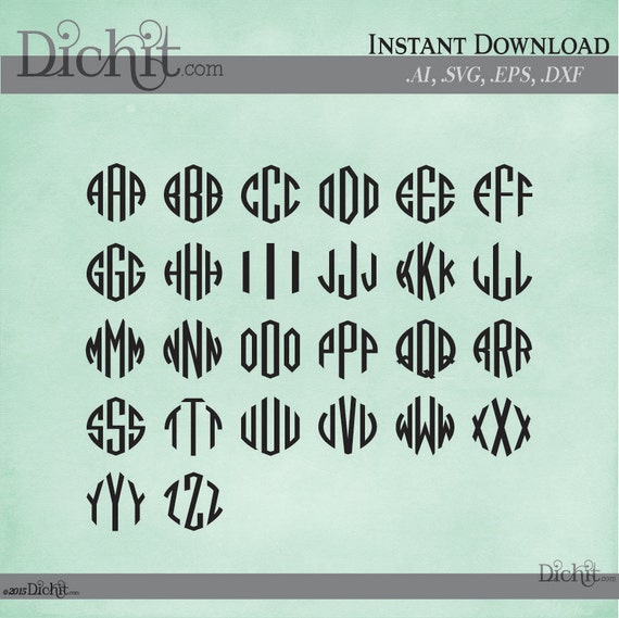 Download Circle Monogram Complete Alphabet Design Set Vector Ai Svg Dxf Eps Vinyl Cutting File For Use With Silhouette Cameo Cricut