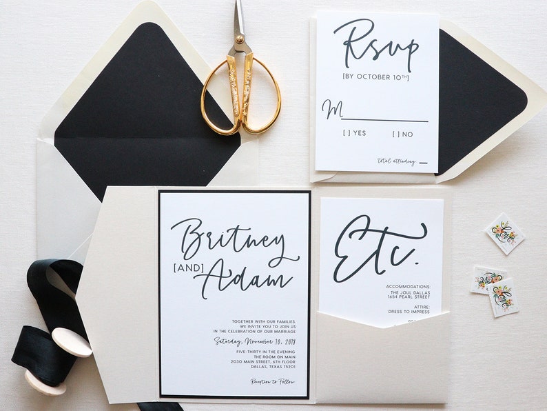 Wedding Invitation Set Pocket Invitation With Rsvp Black Tie Etsy