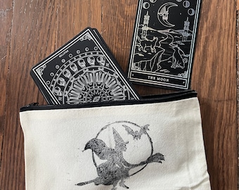 linoleum printed witch pouch