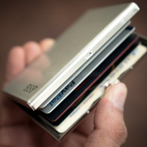 Stainless Steel Metal RFID Blocking Credit Card Holder Wallet w/ Release Button - Monogram - Personalized - Men - Women - Unisex