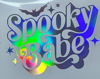 Spooky Babe Gothic Decal - Bat & Stars Halloween Vinyl Sticker, Adhesive Decor for Walls, Cars, Gifts for Goth Enthusiasts