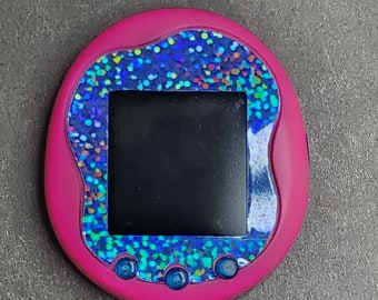 Faceplate for Tamagotchi Uni - light blue holographic large glitter - sparkle rainbow electronic pet skin