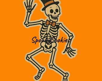 Vintage Halloween Skeleton Sticker – 3 Inch Waterproof Glossy or Holographic Retro Dancing Skeleton DecalMagnet