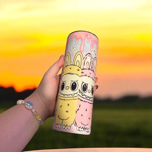 Labubu Slime Skinny Tumblers with Straw – 20oz Kawaii Collectible Drinkware Stainless Steel