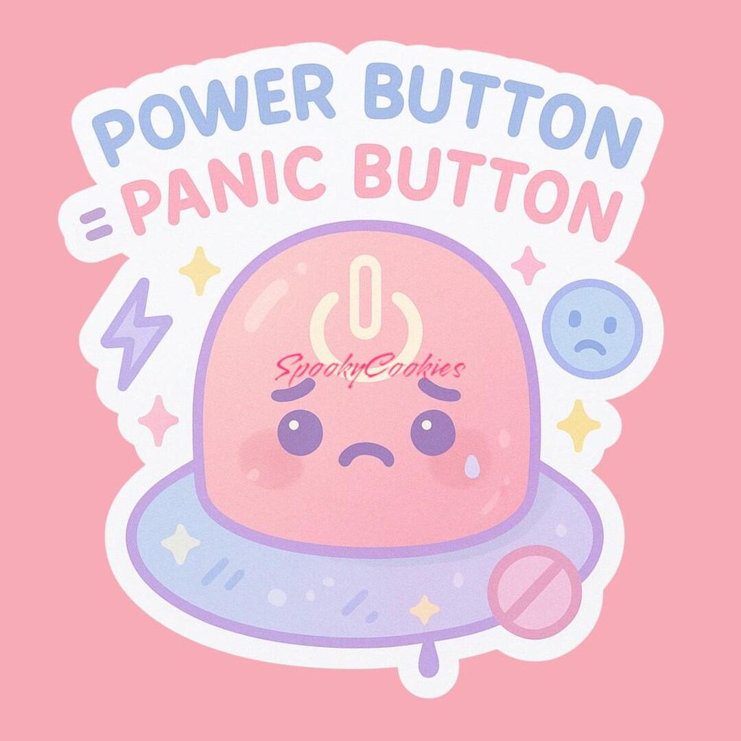 Power Button Panic Button Sticker – Kawaii Shutdown Chaos in Pastel - Etsy