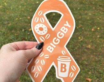 Biggby Support Ribbon Sticker – Coffee Donut Awareness Ribbon in Orange & Pink