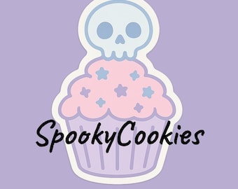 Skull Cupcake Sticker Magnet – Pastel Kawaii Spooky Sweet TreatMagnet