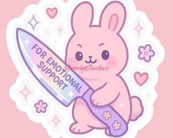 For Emotional Support Sticker – Kawaii Bunny with Glitter KnifeMagnet