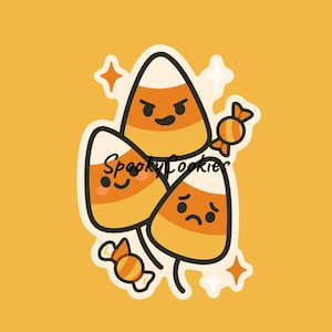 Haunted Candy Corn Sticker | Cute Kawaii Halloween Candy with Faces | Spooky Vinyl Decal