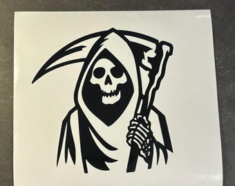 Grim Reaper Decal, Spooky Vinyl Sticker for Car or Laptop, Perfect Halloween Gift for Horror Fans and Gothic Decor Enthusiasts