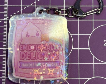 Emotionally Delicate Acrylic Keychain – 2" Double-Sided Holographic Charm