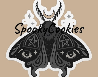 Gothic Witchy Moth Sticker – Occult Luna Moth with Moon & Stars – Dark Aesthetic Vinyl DecalMagnet