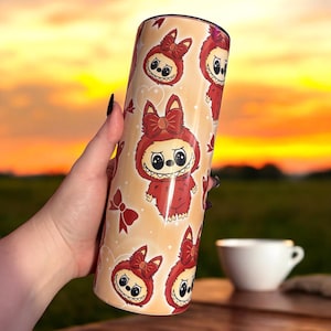 Brown Secret Labubu Skinny Tumblers with Straw – 20oz Kawaii Collectible Drinkware Stainless Steel