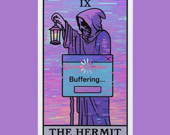 The Hermit – Buffering Sticker – Glitch Tarot Card with Vaporwave Isolation AestheticMagnet