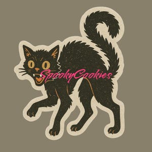 Vintage Halloween Black Cat Sticker | Dancing Black Cat | Retro Halloween Vinyl Sticker