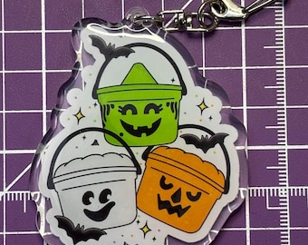 Halloween Candy Bucket Keychain • Cute Spooky Acrylic Charm • Trick or Treat Pail Ghost Pumpkin Accessory