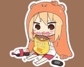 Lazy Anime Girl Sticker – Cute Chibi Potato Chip Snack Time Decal, Funny Otaku Vinyl Sticker for Water Bottles or Laptops Himouto Umaru-Chan