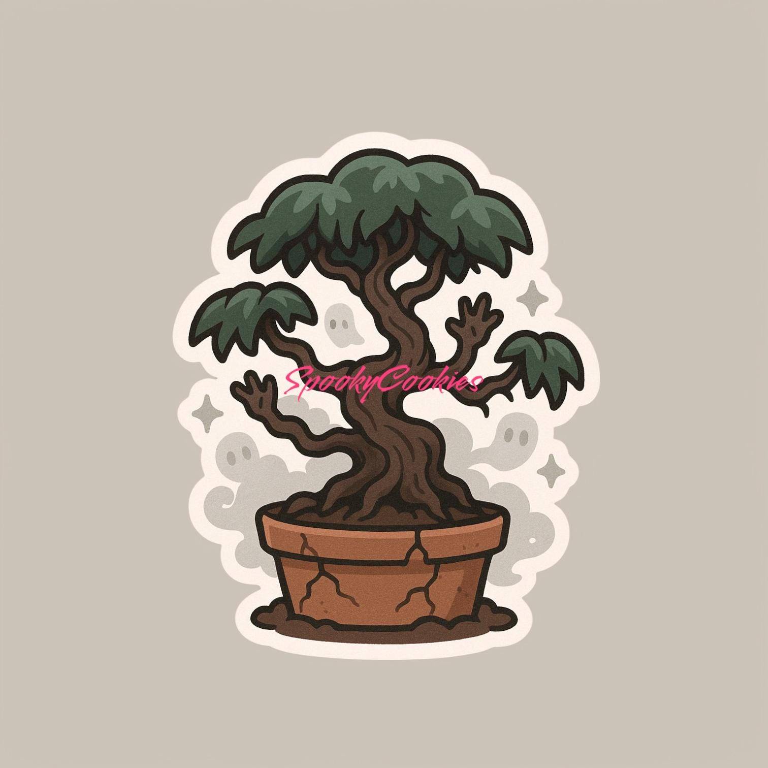 Zombie Bonsai Sticker – Spooky Tree With Undead Hands and Haunted Pot ...
