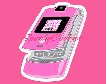 Pink Razor Flip Phone Sticker – Retro Y2K Aesthetic Decal, Nostalgic 2000s Tech StickerMagnet