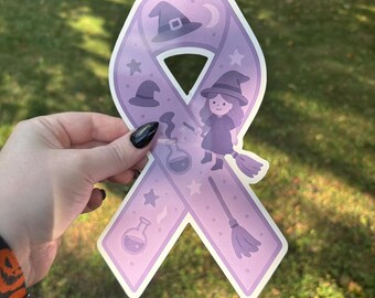 Witch Support Ribbon Sticker | Spooky Cute Goth Magical Awareness Decal