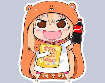 Lazy Anime Girl Sticker – Cute Chibi Potato Chip Snack Time Decal, Funny Otaku Vinyl Sticker for Water Bottles or Laptops Himouto Umaru-Chan