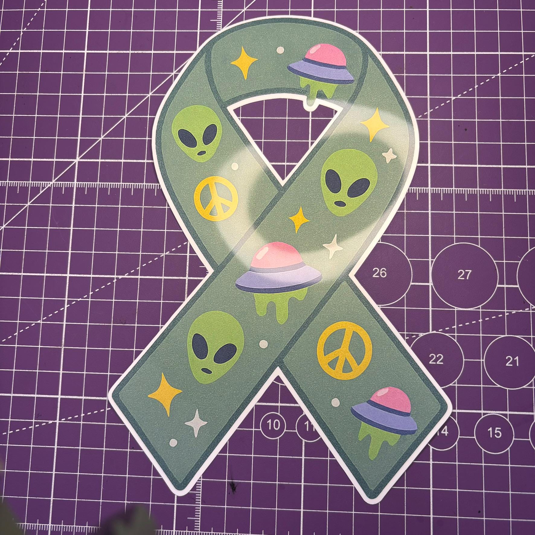 Alien Support Ribbon Sticker | Cute UFO Galaxy Space Awareness Decal - Etsy