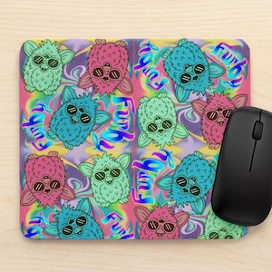 Retro Furry Friends Mouse Pad – Trippy Tie-Dye Desk Mat with Sunglasses Vibes