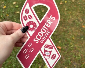 Scooter’s Coffee Support Ribbon Sticker – Awareness Ribbon with Coffee & Donuts