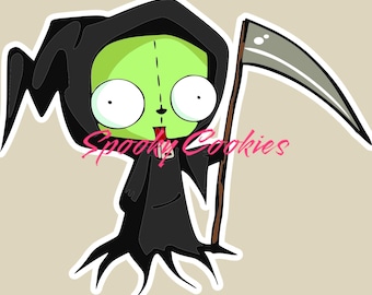 Invader Zim GIR Cute Robot Grim Reaper Sticker  | Spooky Robot in Cloak and ScytheMagnet