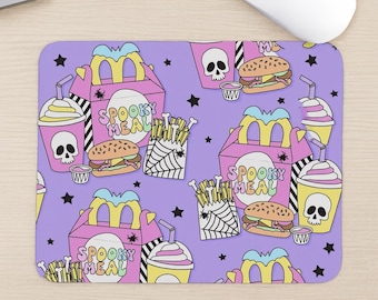 Spooky Meal Mouse Pad – Kawaii Horror Fast Food Desk Mat in Pastel Colors