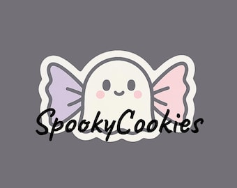 Candy Ghost Sticker Magnet – Kawaii Pastel Wrapped Sweet GhostMagnet