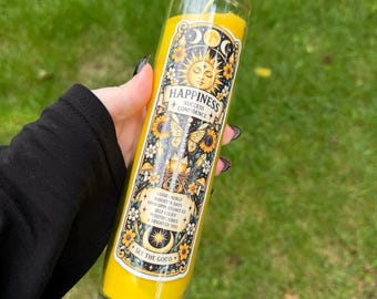 Happiness Prayer Candle | Success & Confidence Candle | Positive Energy Intention Candle | Yellow Witchcraft Candle | Witchy Altar Decor