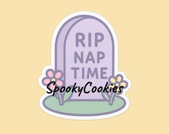 Kawaii Gravestone Sticker Magnet – RIP Nap Time Pastel FlowersMagnet