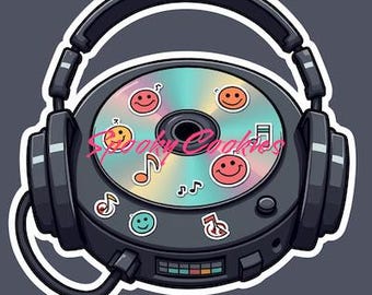 90s Portable CD Player and Headphones Sticker  - Retro Music, Vintage Tech, Nostalgic 90s Audio, Music Lover GiftMagnet