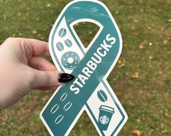 Starbucks Coffee Support Ribbon Sticker – Awareness Ribbon with Coffee Donuts